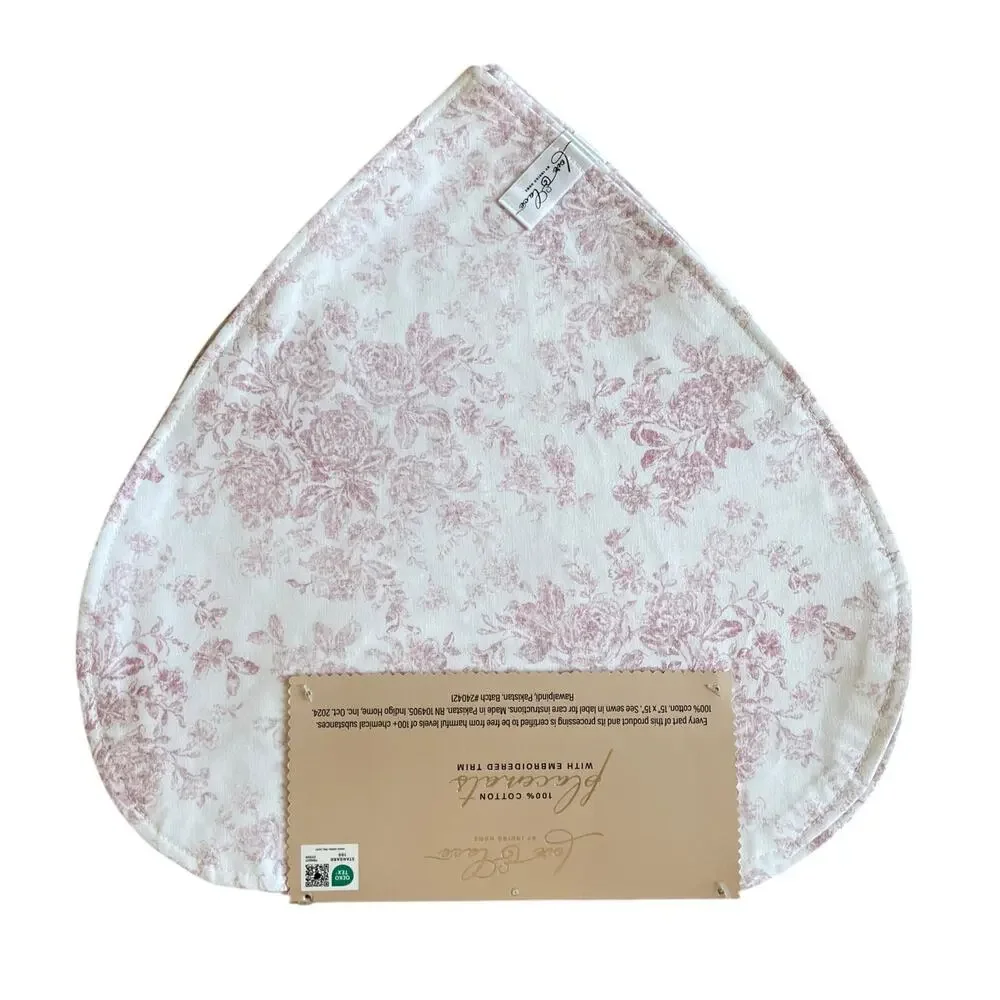 Love & Lace Heart Shaped Valentine Placemats 4pc 15in Cotton Pink Floral NEW